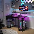 Brown Gaming Desk with LED Lights and Power Outlets P537271