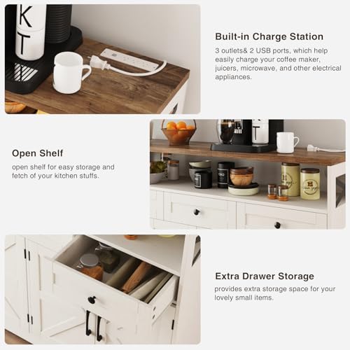 White Sideboard Buffet Cabinet with Drawers & Shelves D758