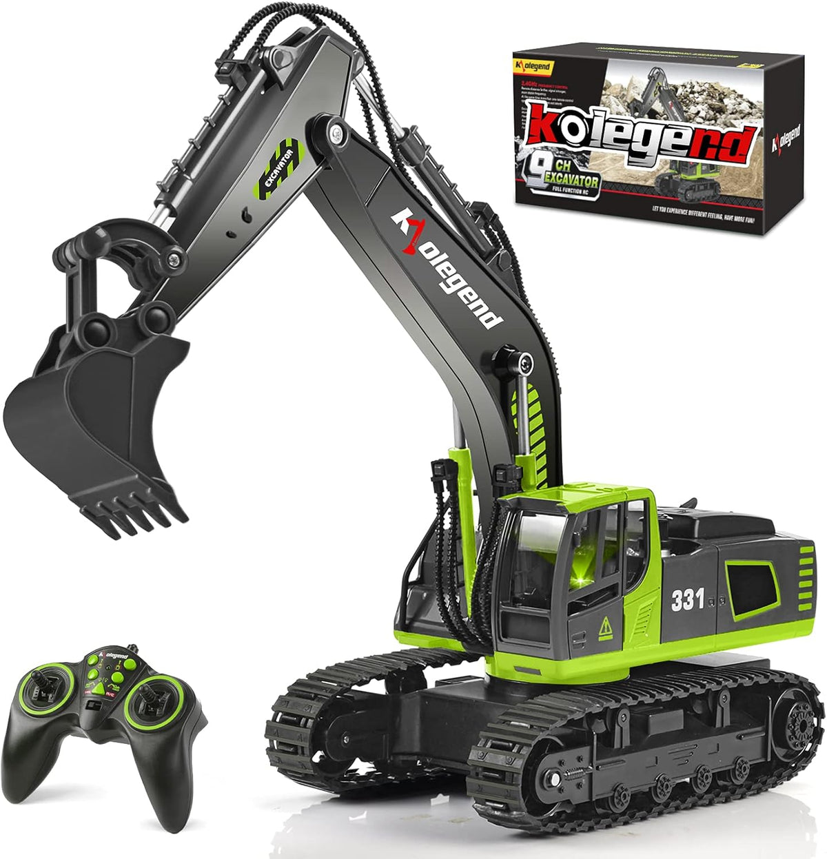 Remote Control Excavator Toy Truck 1/18 Scale RC Construction Vehicle Black Q27258