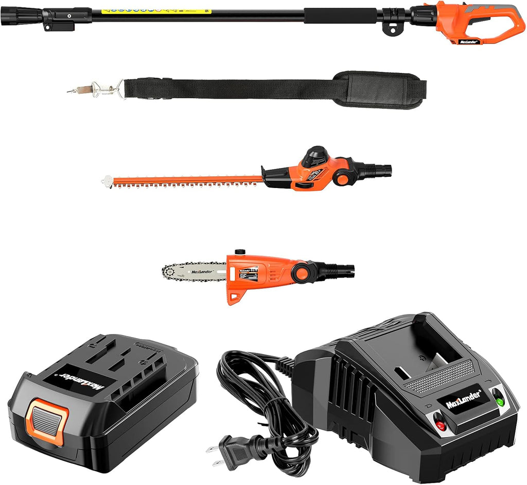 20V Electric Pole Saw Hedge Trimmer 2 in 1 Combo Kit with 2.0Ah Battery and Charger C4207