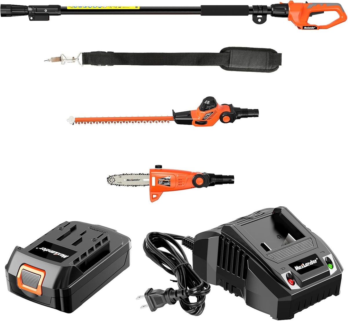 20V Electric Pole Saw Hedge Trimmer 2 in 1 Combo Kit with 2.0Ah Battery and Charger C4207
