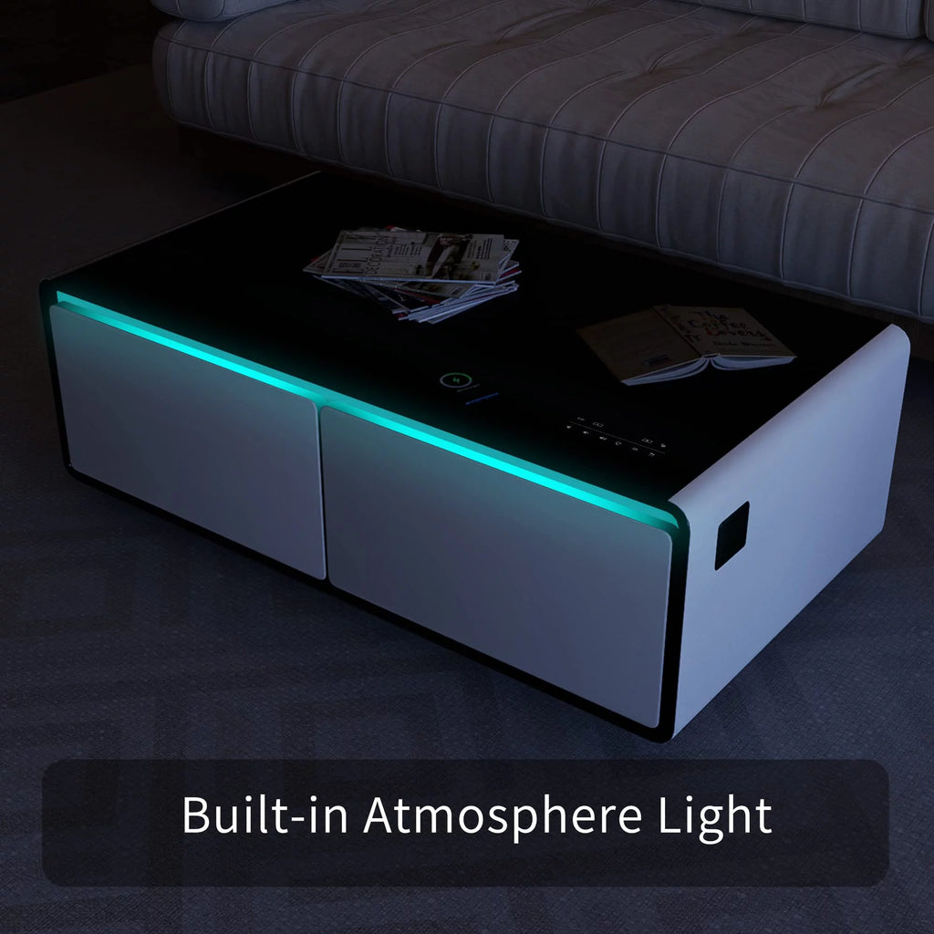 Smart Coffee Table with Fridge and Bluetooth Speaker M1418