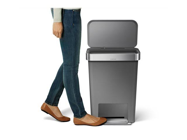Gray 11.9 Gal Rectangular Plastic Steel Trash Can with Flip Lid and Foot Pedal C4419