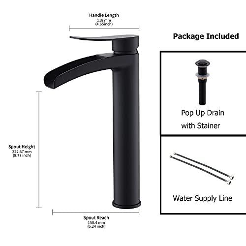 Brushed Gold Single Handle Waterfall Vessel Sink Faucet with Pop Up Drain V545