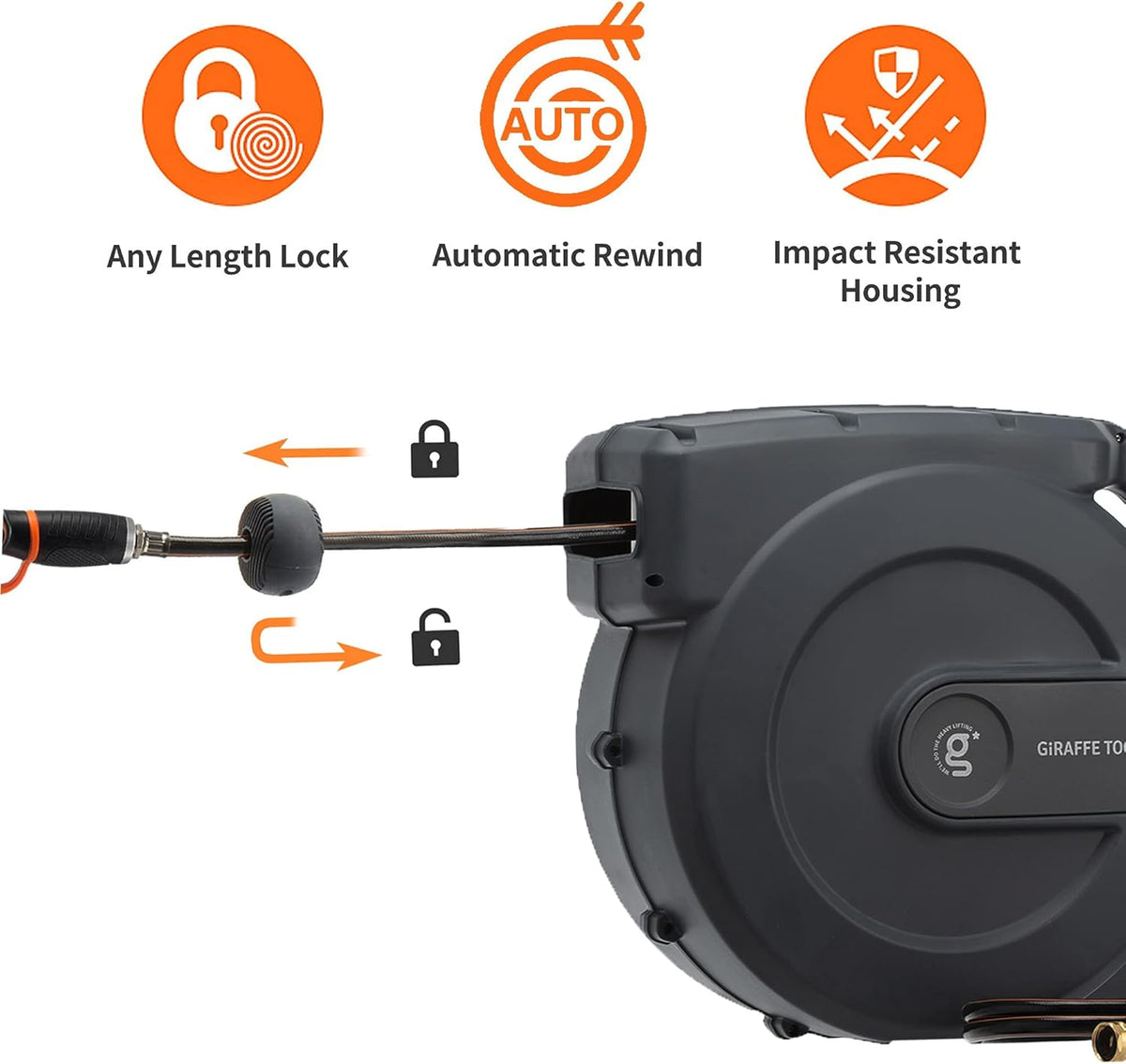 Retractable Wall Mounted Garden Hose Reel, 5/8" x 115+5 ft, Automatic Rewind K2436