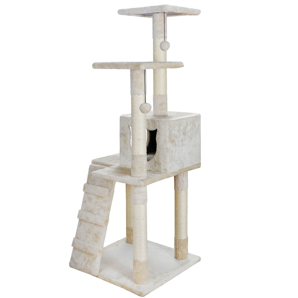 52" Beige Cat Tree Tower with Sisal-Covered Scratching X9172