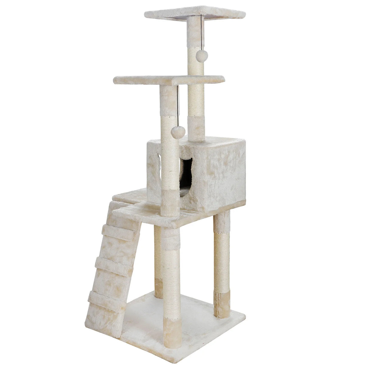 52" Beige Cat Tree Tower with Sisal-Covered Scratching X9172