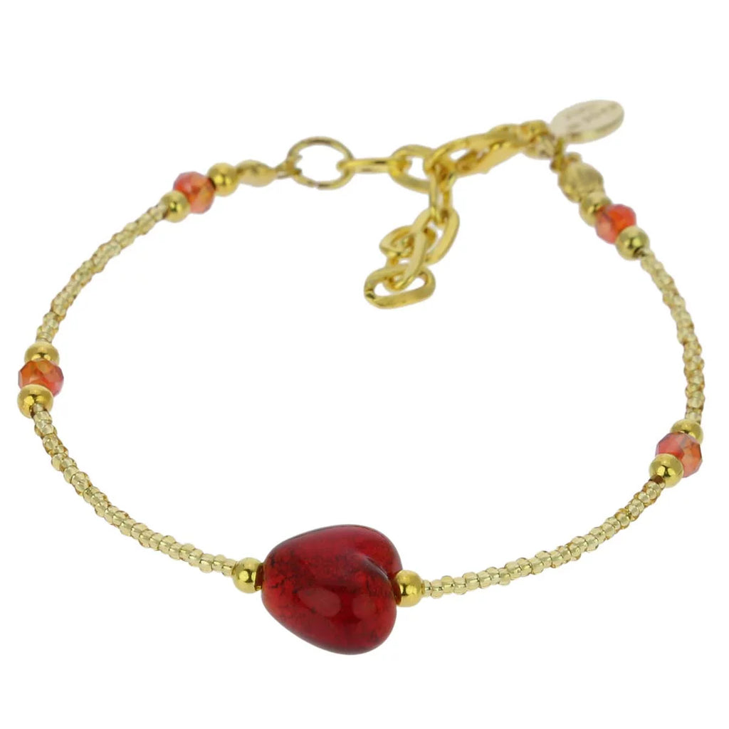 Ruby Red Murano Glass Heart Bracelet G25829