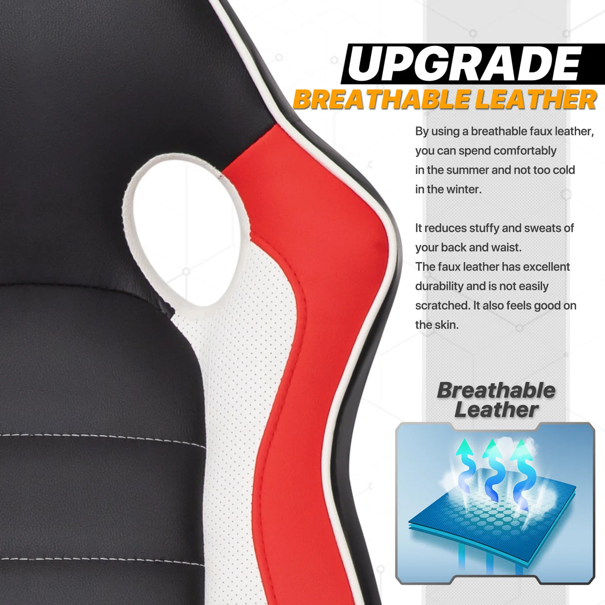 Red Leather High-Back Swivel Gaming Chair with PVC Mat V5927
