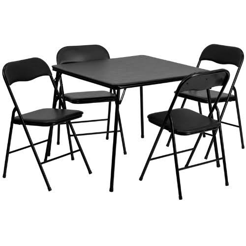 Black 5-Piece Folding Card Table and Chair Set R8078