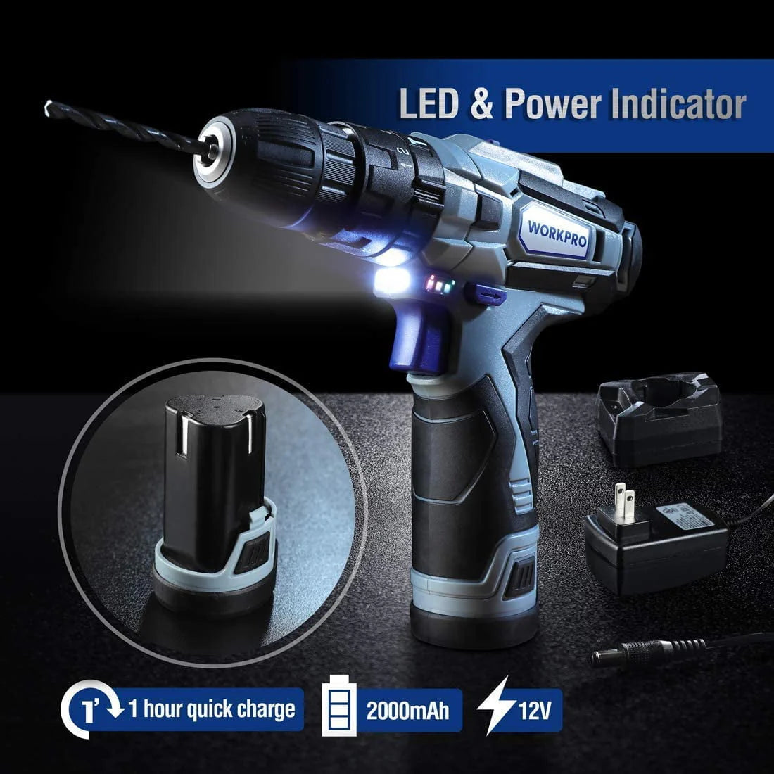 12V Cordless Drill 177 Pieces Combo Kit with Storage Bag and Lithium-Ion Battery & Charger D80661