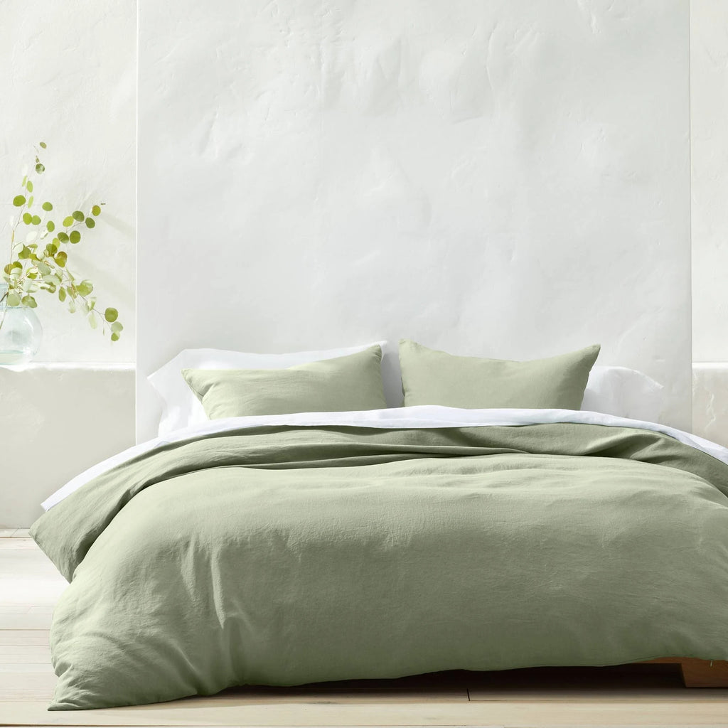 Sage Green Linen Duvet and Sham Set T9422