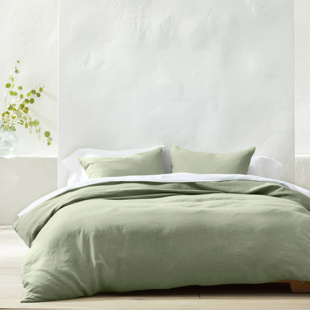 Sage Green Linen Duvet and Sham Set T9422