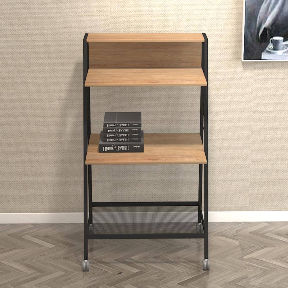 Rustic Brown 3-Shelf Steel Ladder Bookcase M97808