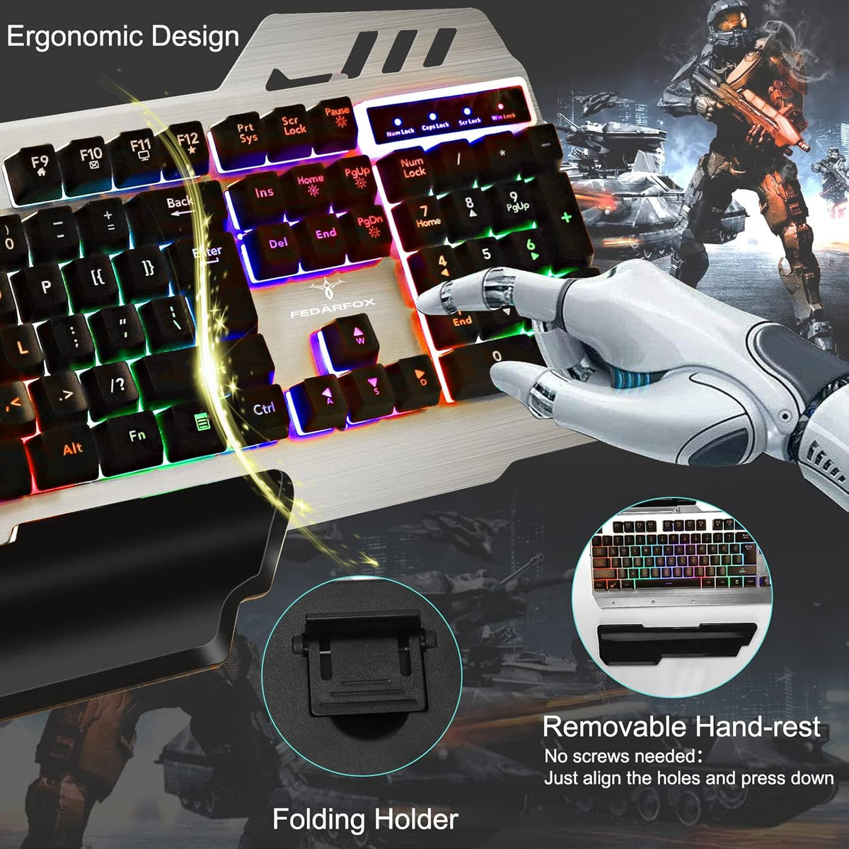 Wired Rainbow Led Backlit Gaming Keyboard and Mouse Combo J86082