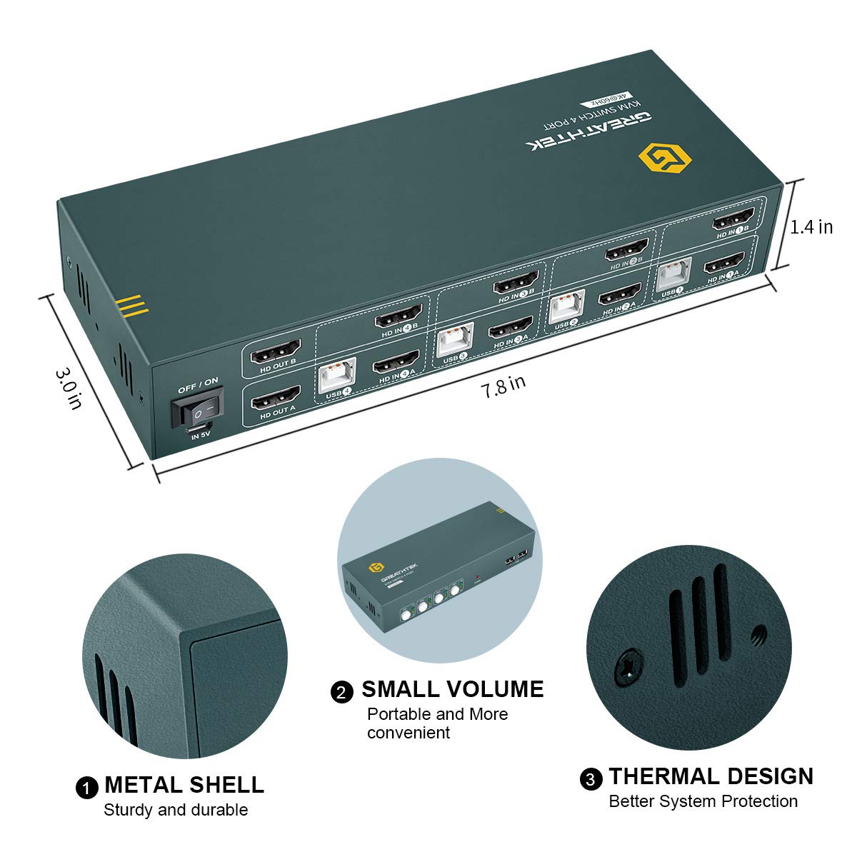 HDMI KVM Switch Dual Monitor 4 Port 4K@60Hz N249318
