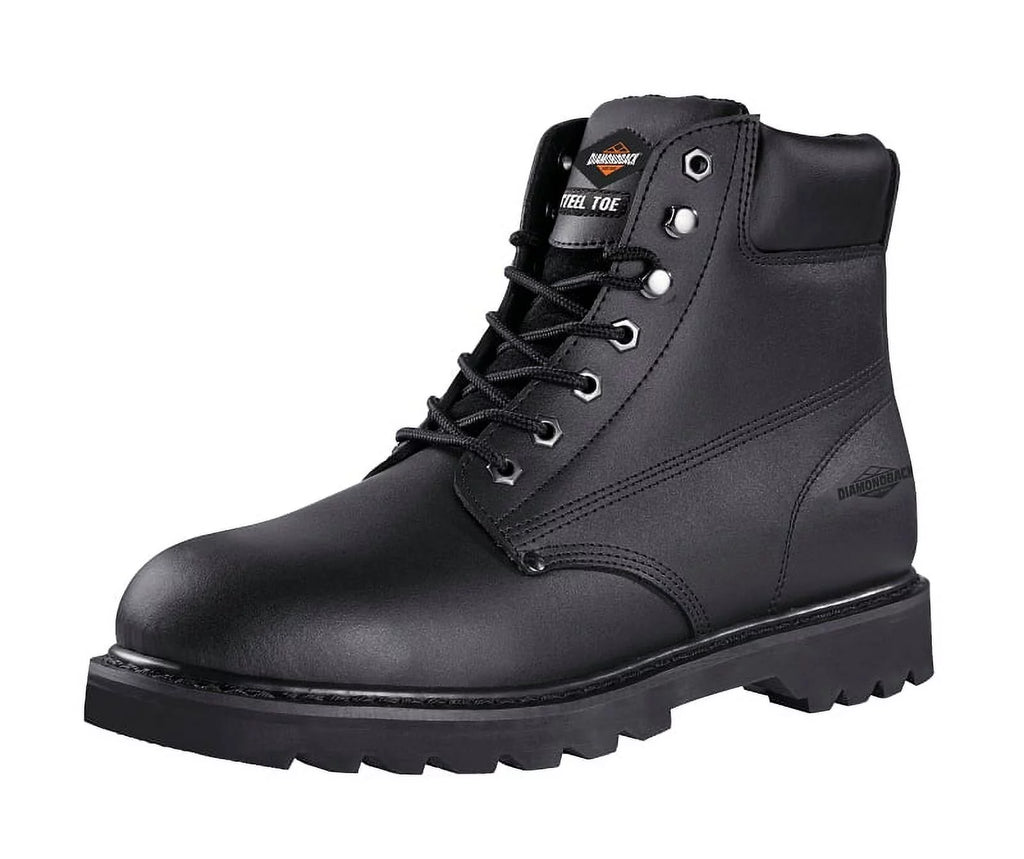 Black Leather Lace-Up Steel Toe Work Boots W223869