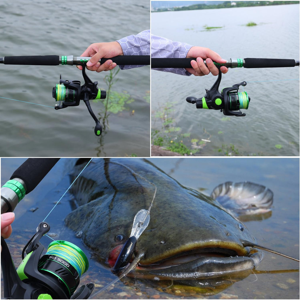 Catfish Fishing Rod and Reel Spinning Combo with EVA Non-Slip Grips and Aluminum Reel Seat X9116