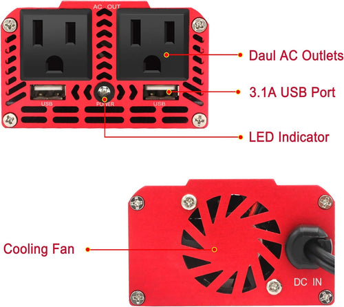 150W Car Power Inverter DC 12V to 110V AC with Dual USB Charger F300