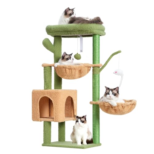 39.4 Inches Cat Tree with Scratching Post, Sisal Pole, Soft Platform, 2 Baskets and Dangling Toy H5220