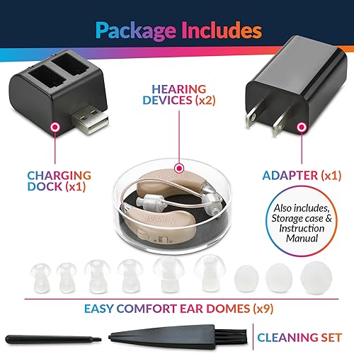 Black Rechargeable BTE Hearing Amplifier Pair with USB Dock R66877