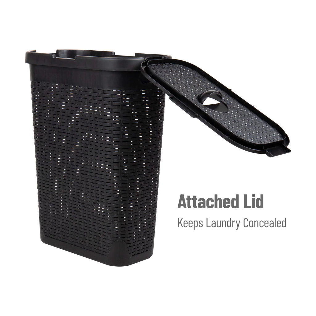 40L Slim Laundry Hamper, Clothes Basket with Lid, Plastic, Set of 2, Black K314