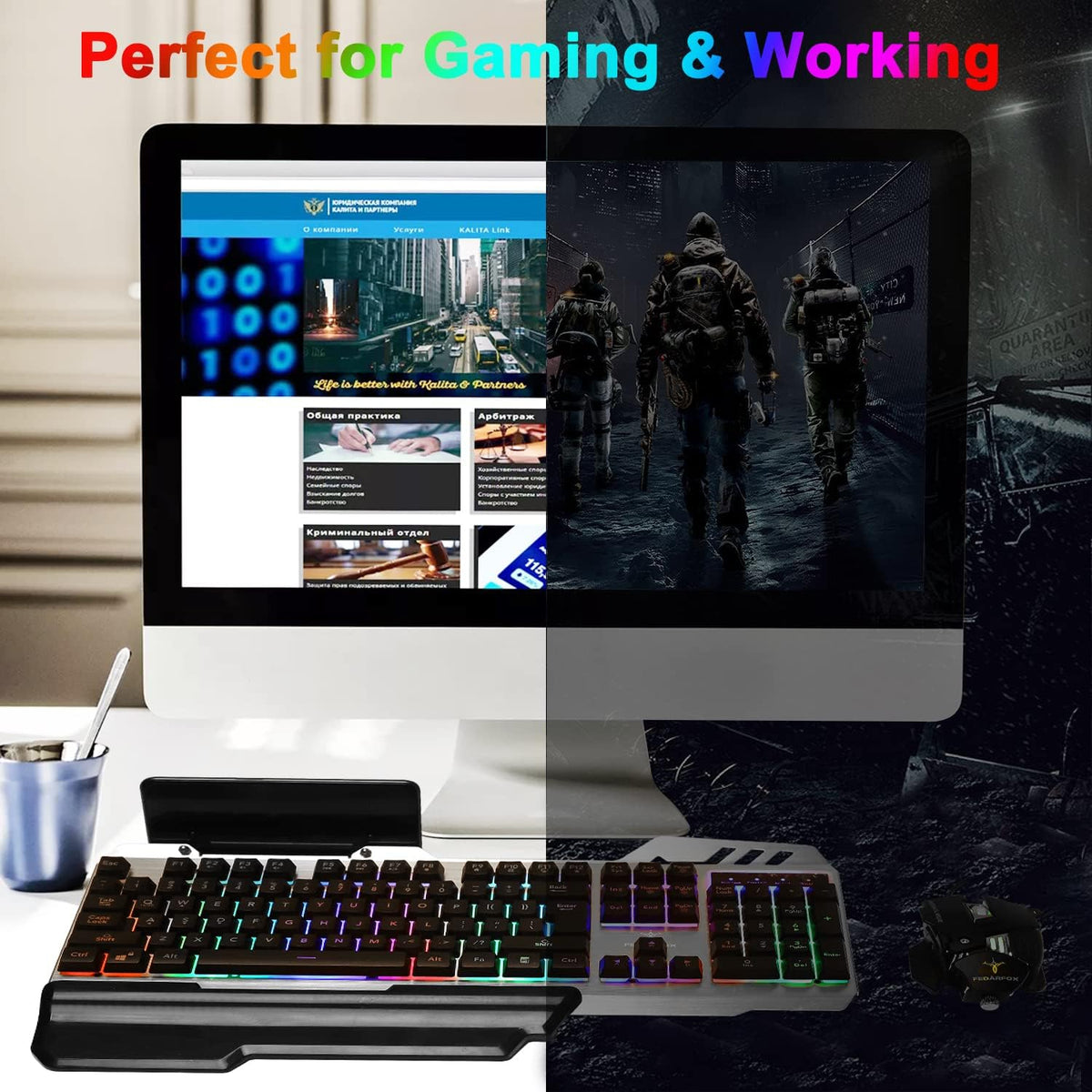 Wired Rainbow Led Backlit Gaming Keyboard and Mouse Combo J86082