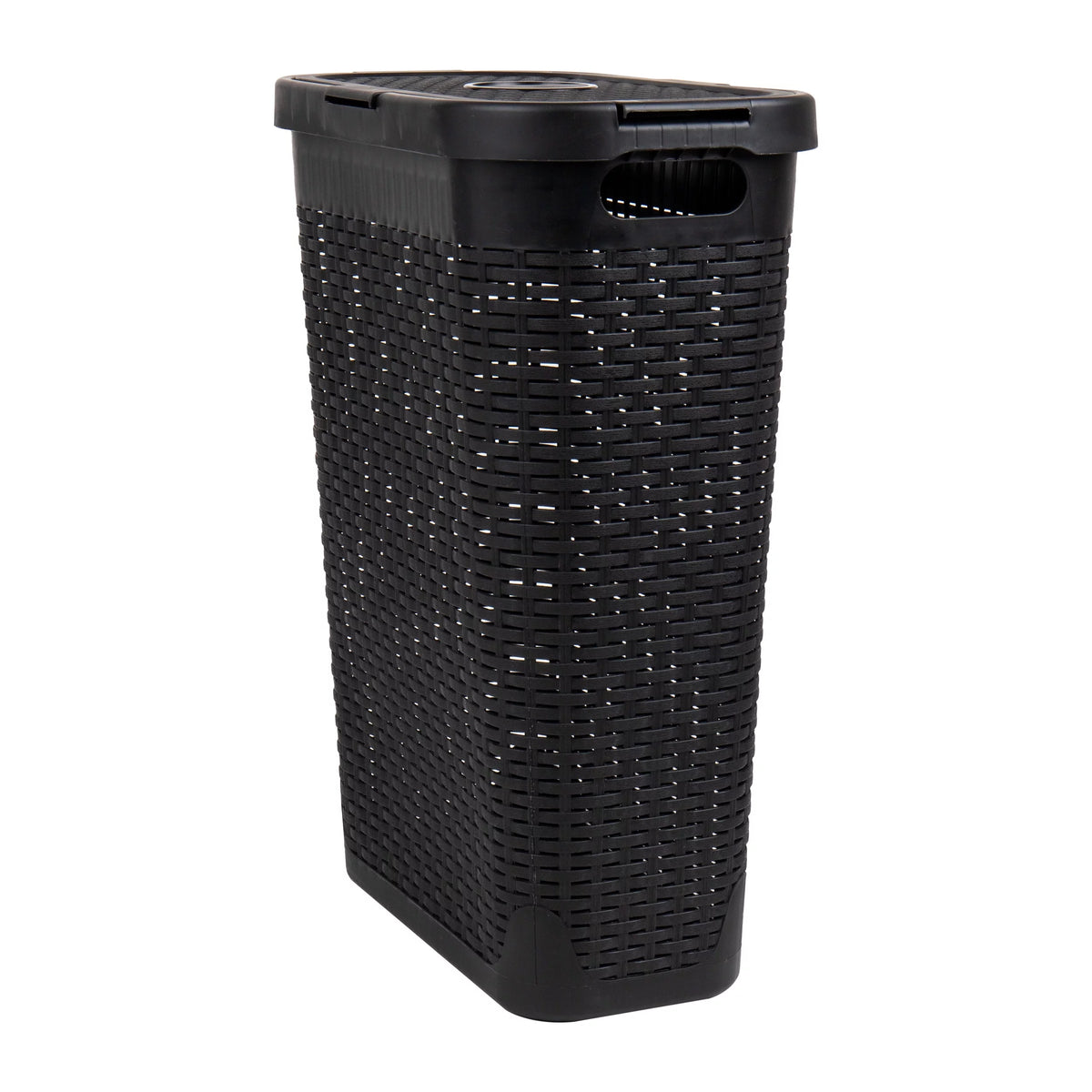 40L Slim Laundry Hamper, Clothes Basket with Lid, Plastic, Set of 2, Black K314