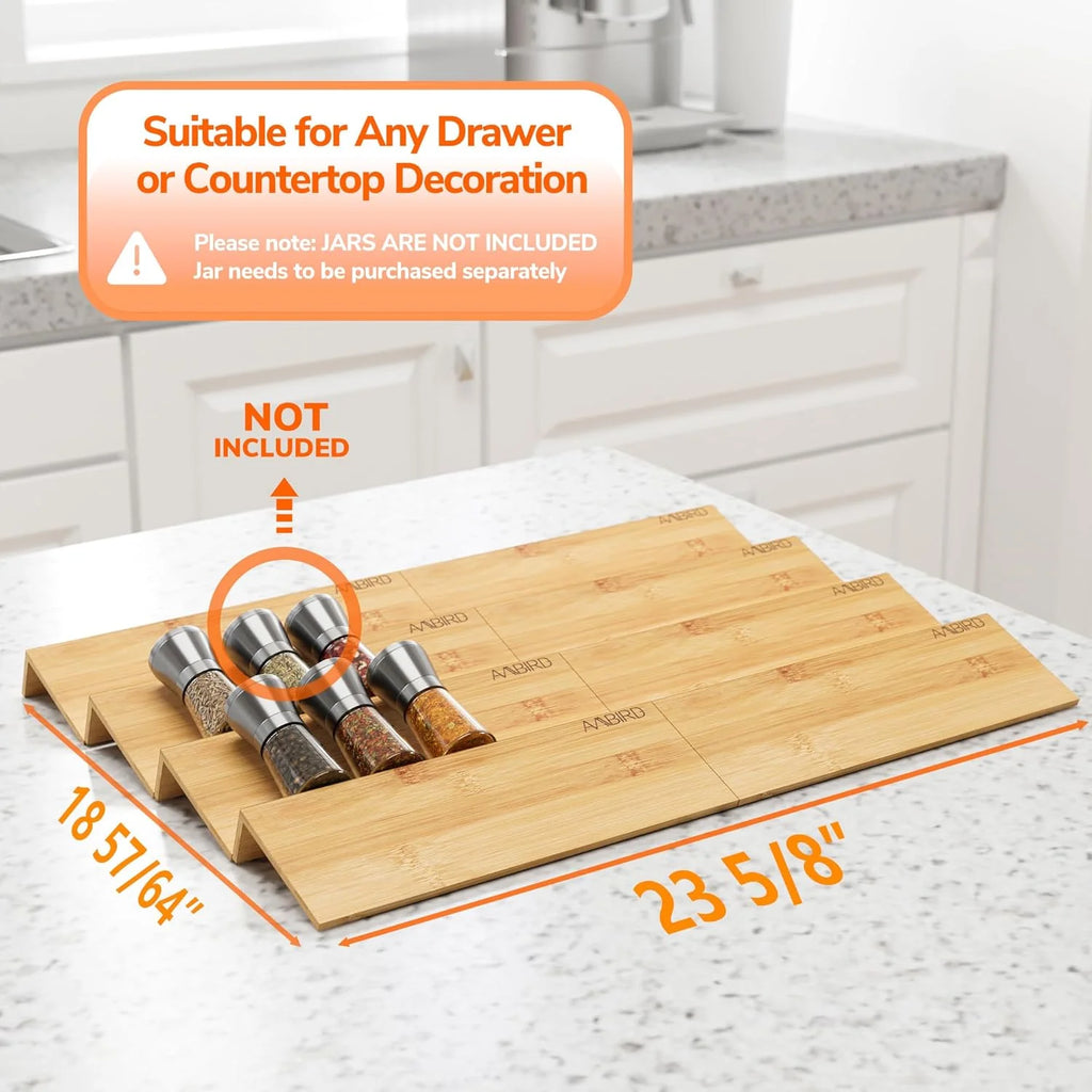 Bamboo 4 Tier Spice Drawer Organizer with Non-slip Mat, 2 Set I456