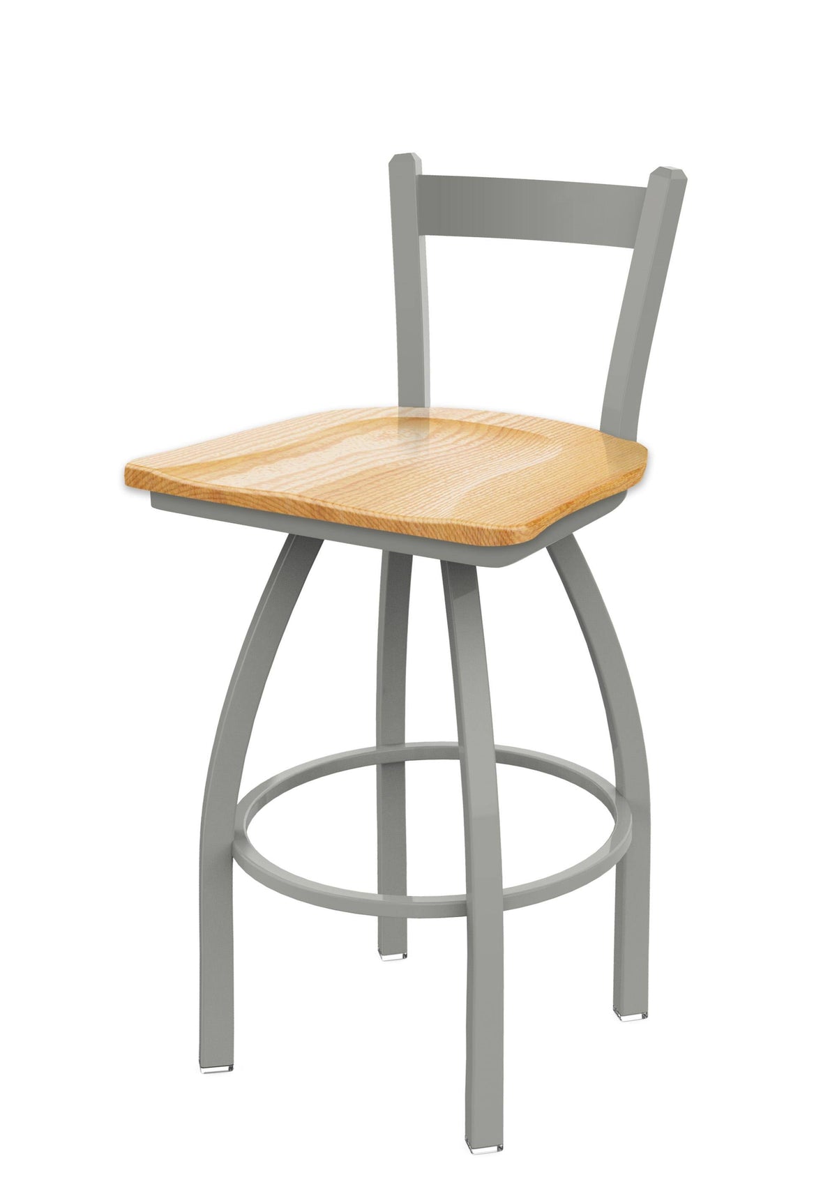 Swivel Bar Stool with Anodized Nickel Finish and Natural Oak Seat L49179
