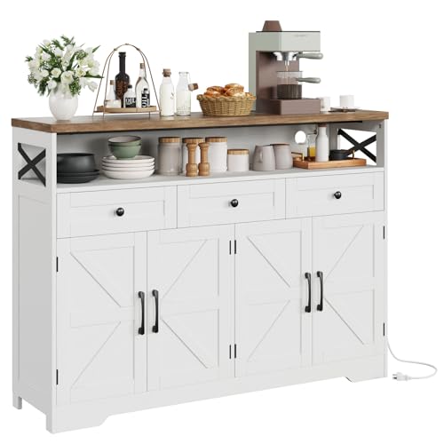 White Sideboard Buffet Cabinet with Drawers & Shelves D758