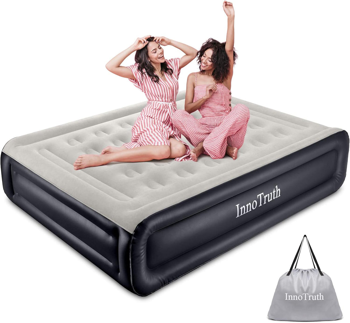 Twin Size Black Inflatable Air Mattress with Built-in Pump J711065