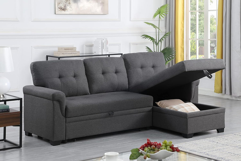 Dark Gray L-Shaped Reversible Sectional Sofa with Storage Chaise F350525