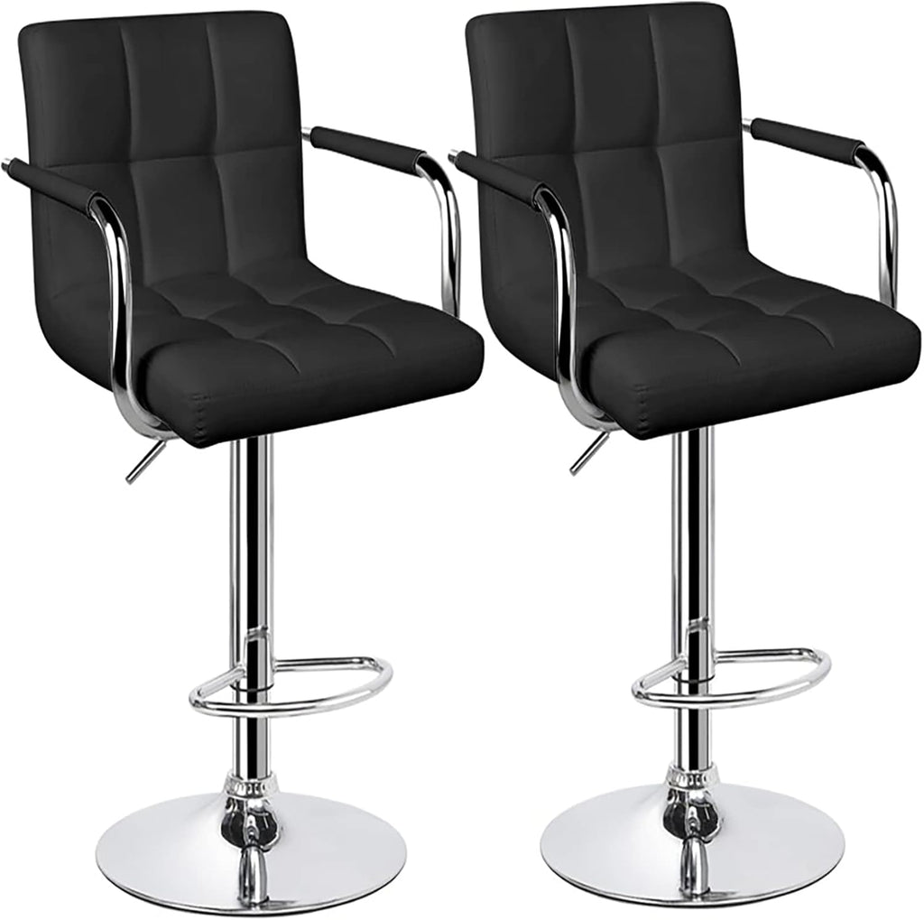 White Set of 2 Swivel Adjustable Bar Stools with Arms V1217