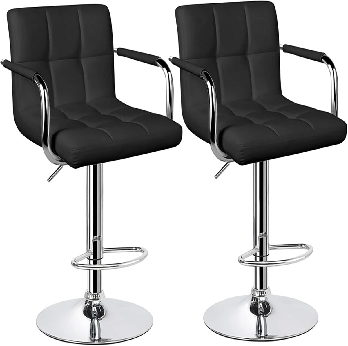 White Set of 2 Swivel Adjustable Bar Stools with Arms V1217