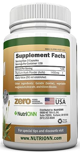 240 Capsules Psyllium Husk Capsules 1450mg Per Serving Double Strength R106165