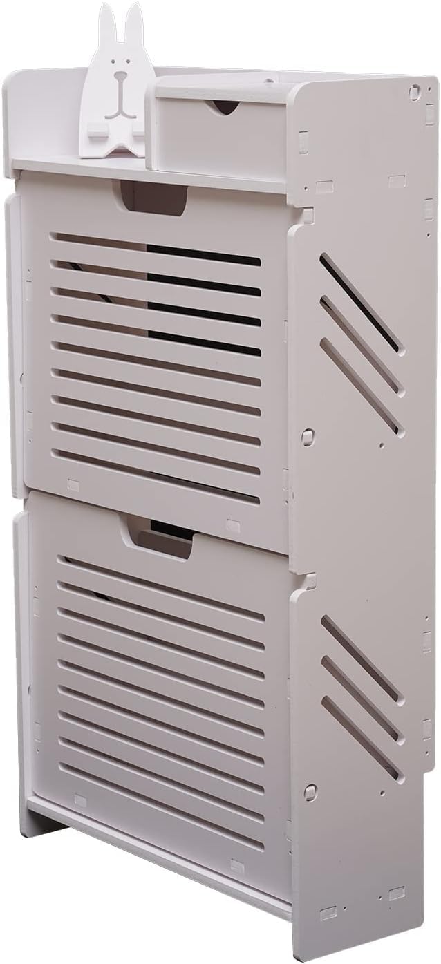 White Wood Look 2 Flip Drawers Freestanding Shoe Storage Cabinet K38043