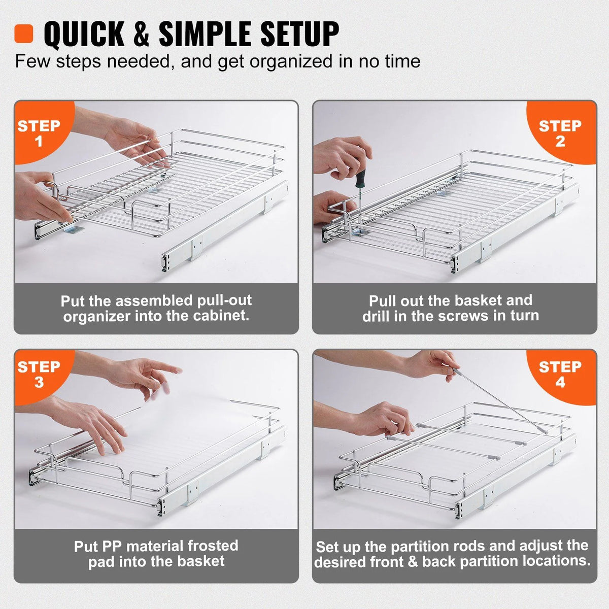 Chrome Steel Pull Out Cabinet Organizer with Slide Out Shelves O47615
