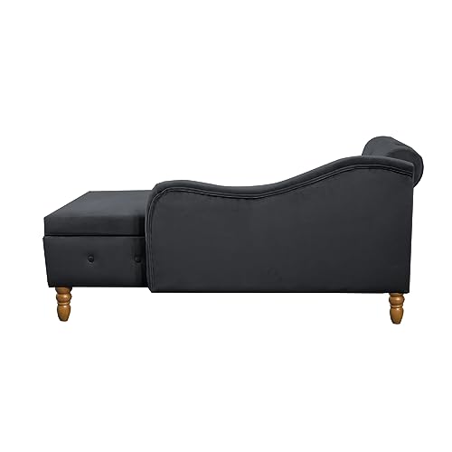 Black Velvet Chaise Lounge with Storage and Pillow D4433