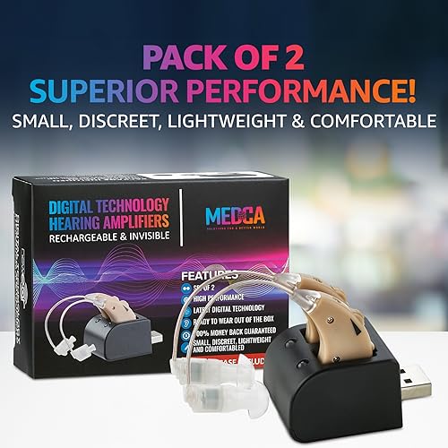 Black Rechargeable BTE Hearing Amplifier Pair with USB Dock R66877