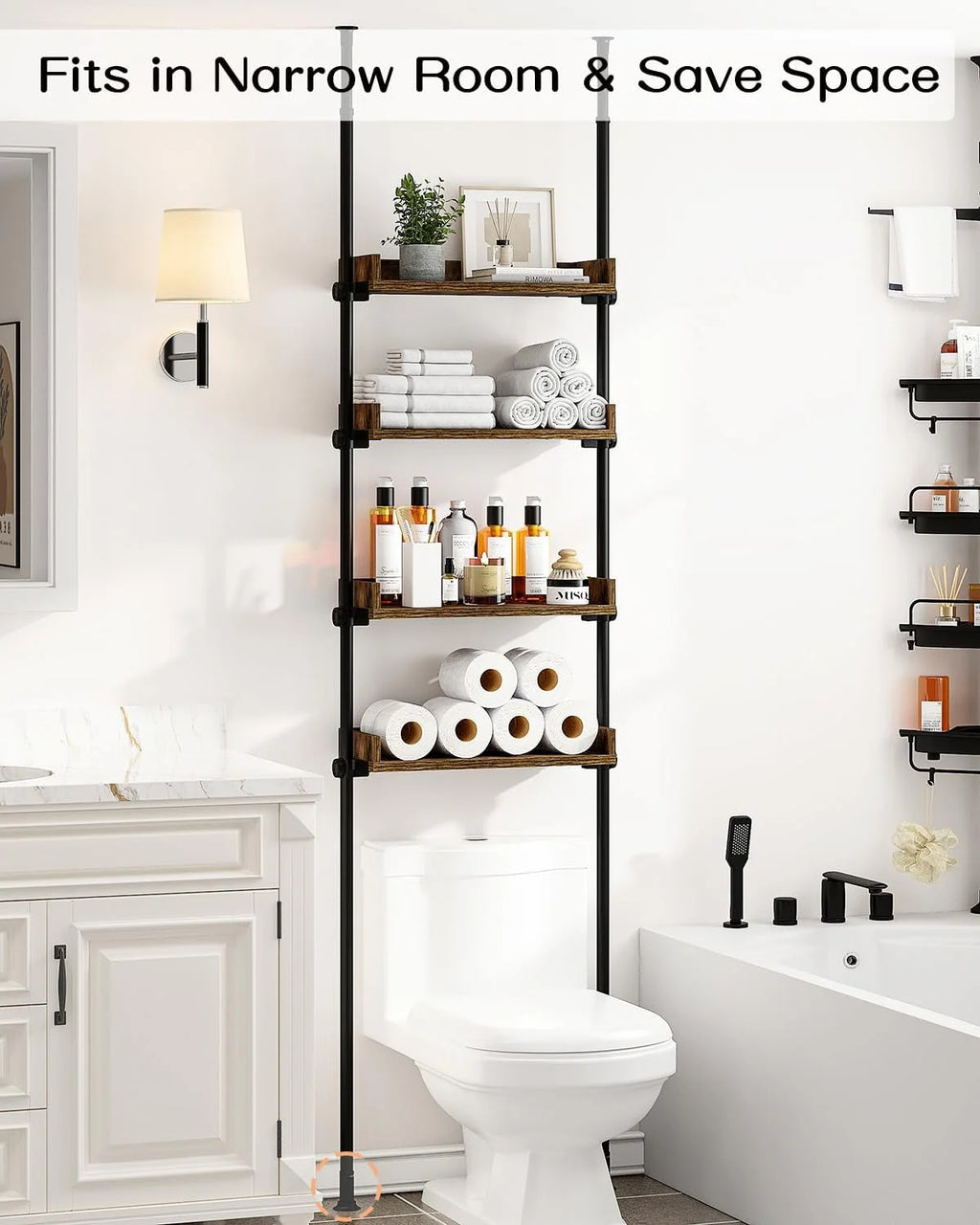4-Tier Adjustable Wood Bathroom Storage Shelves G304