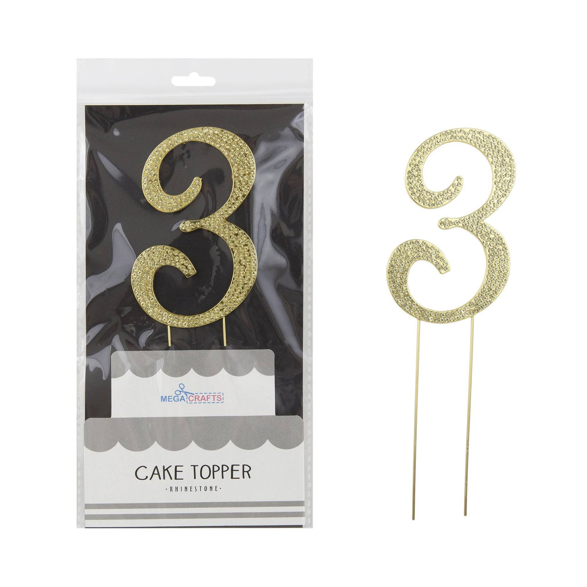 Gold Rhinestone Number 3 Cake Topper U1125