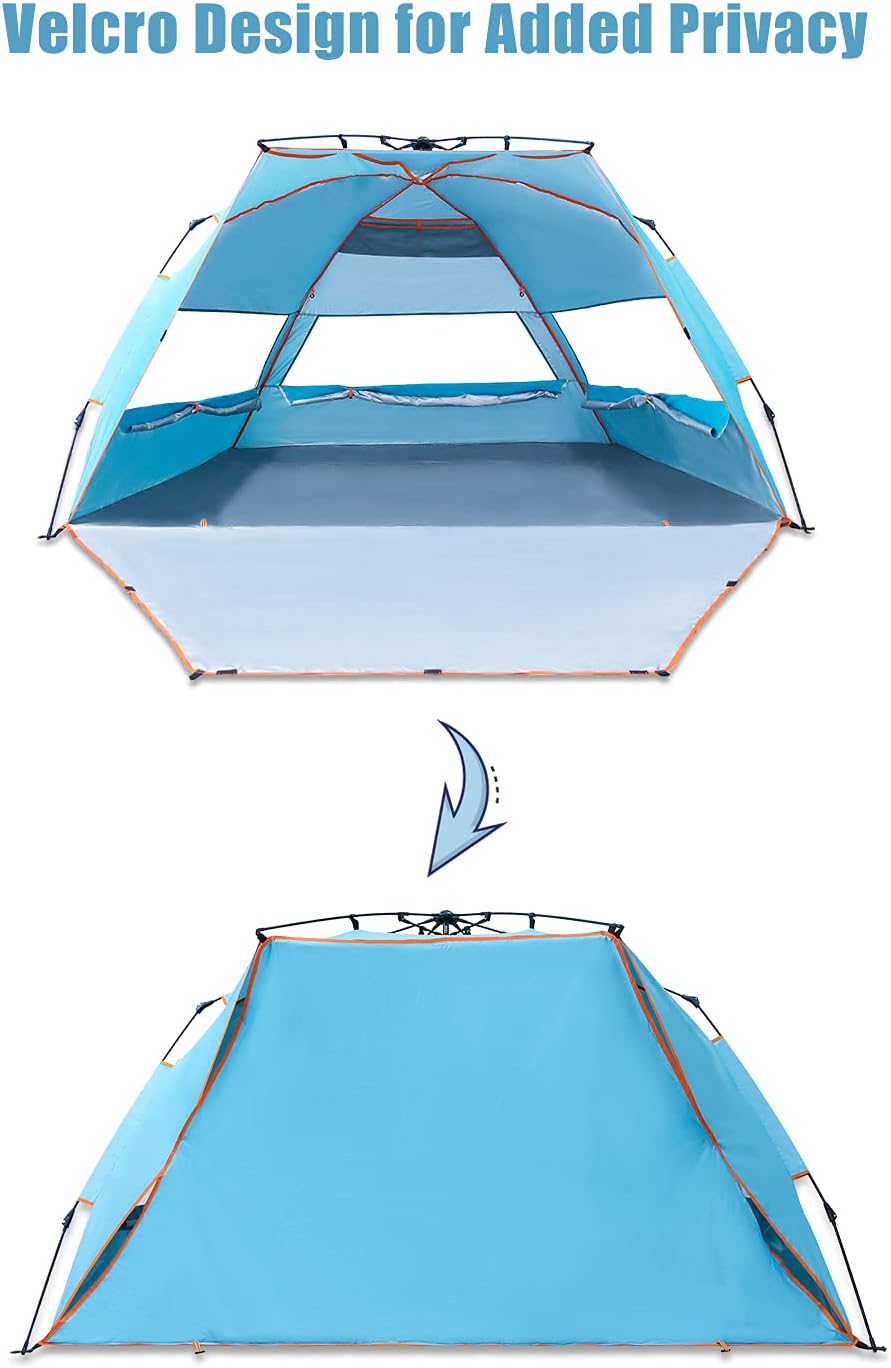 4 Person Portable Windproof UPF50+ Beach Tent with Carrying Bag P409