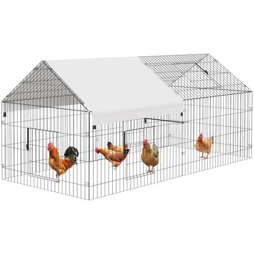 Large Metal Chicken Coop with Run, 9.8×13.1×6.6ft Walk-in Poultry Cage with Cover S531516