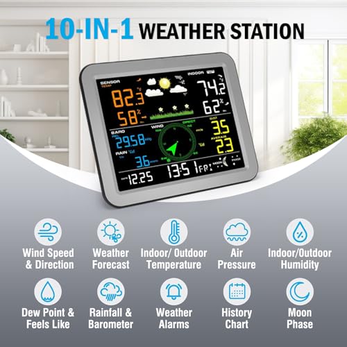 Wireless 7-in-1 Indoor Outdoor Weather Station with Rain Gauge H799618
