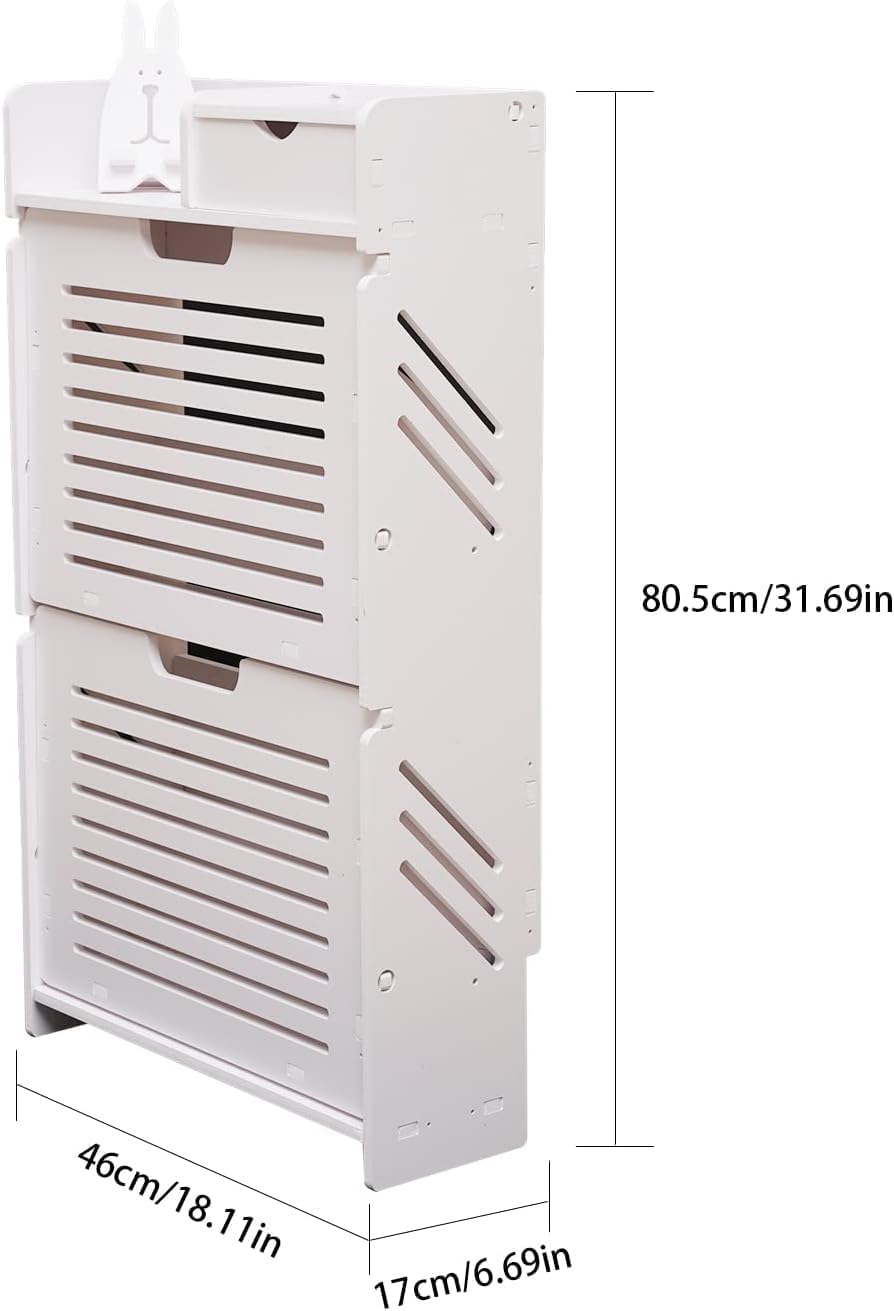 White Wood Look 2 Flip Drawers Freestanding Shoe Storage Cabinet K38043