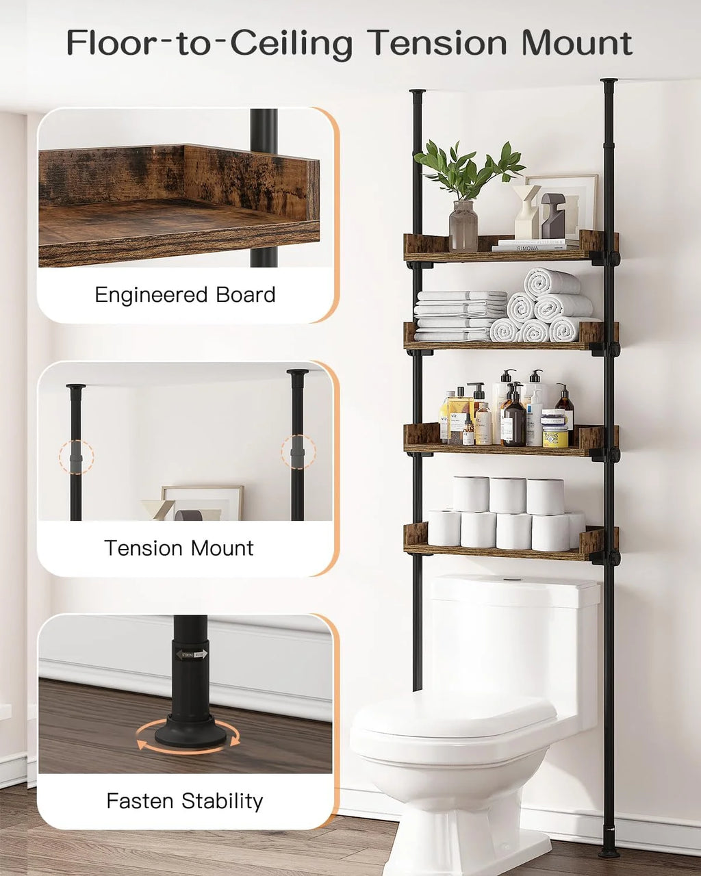 4-Tier Adjustable Wood Bathroom Storage Shelves G304