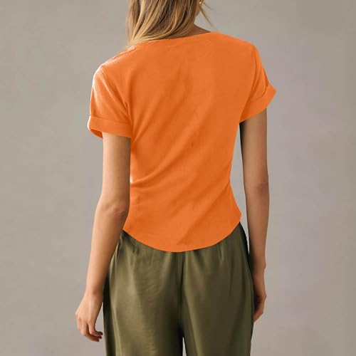 Deep V Neck Ribbed Knit T Shirts C910966
