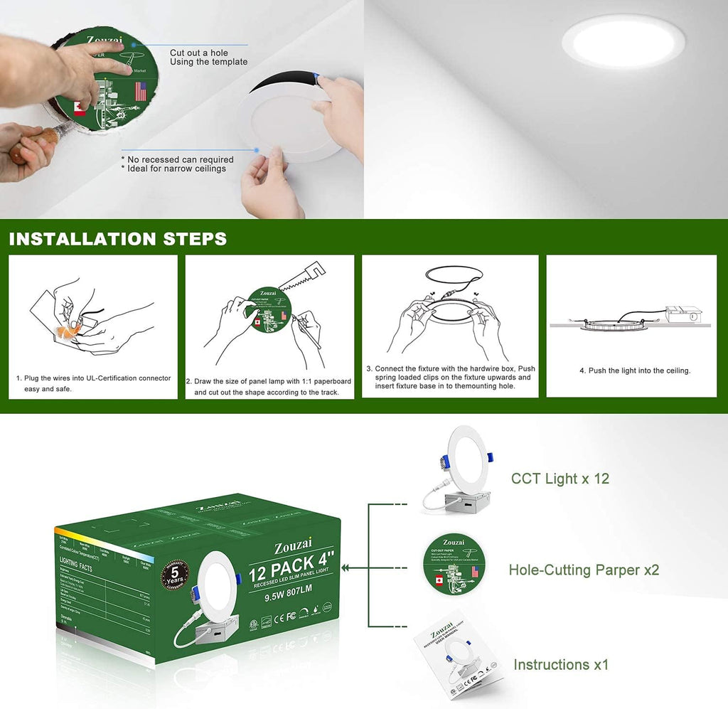 12 Pack 4 Inch Ultra-Thin LED Recessed Ceiling Light F404361