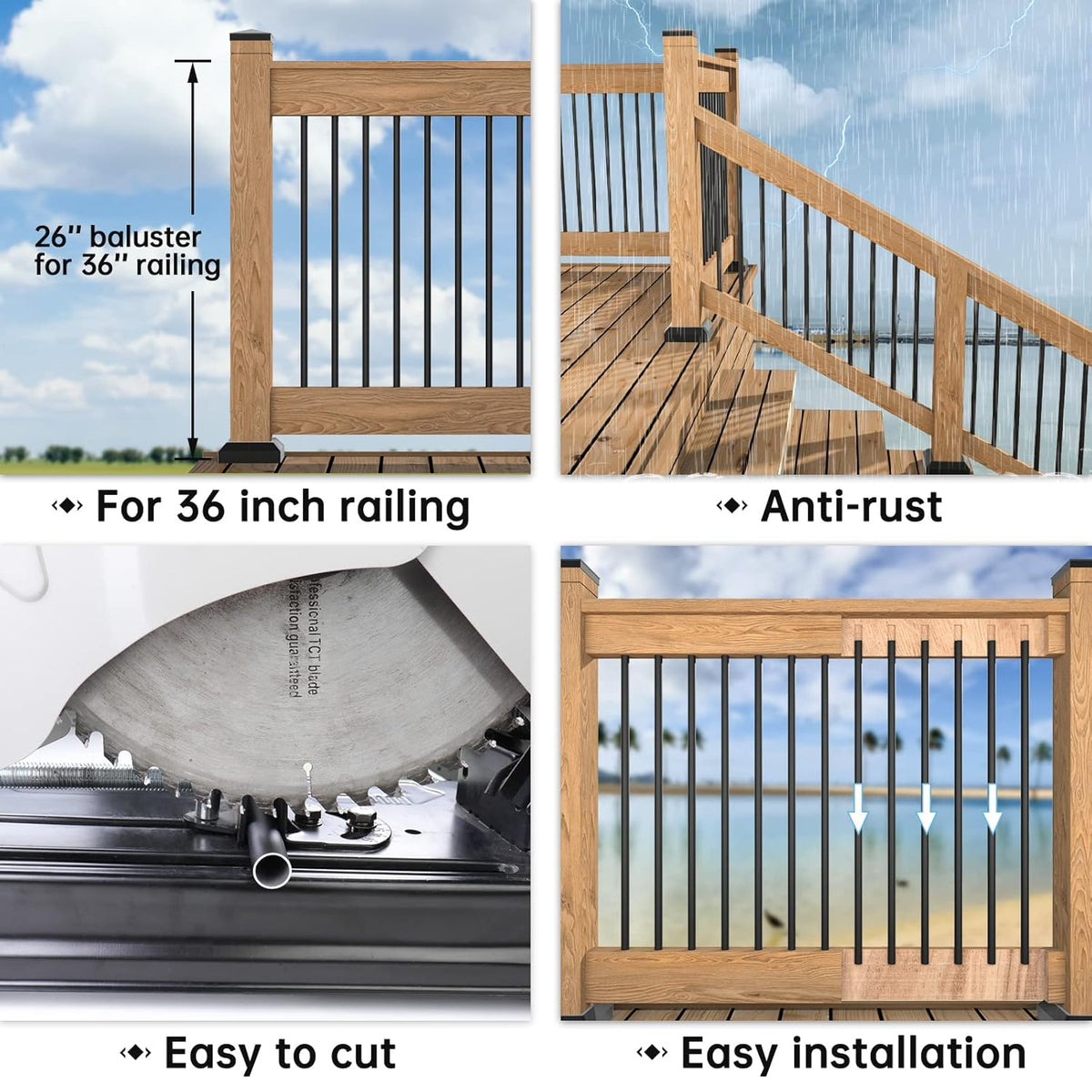 50 Pack 26" x 3/4" Aluminum Deck Balusters U110